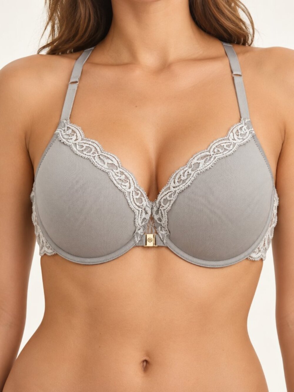 Natori Gray Lace Front Close Racerback Bra 34C